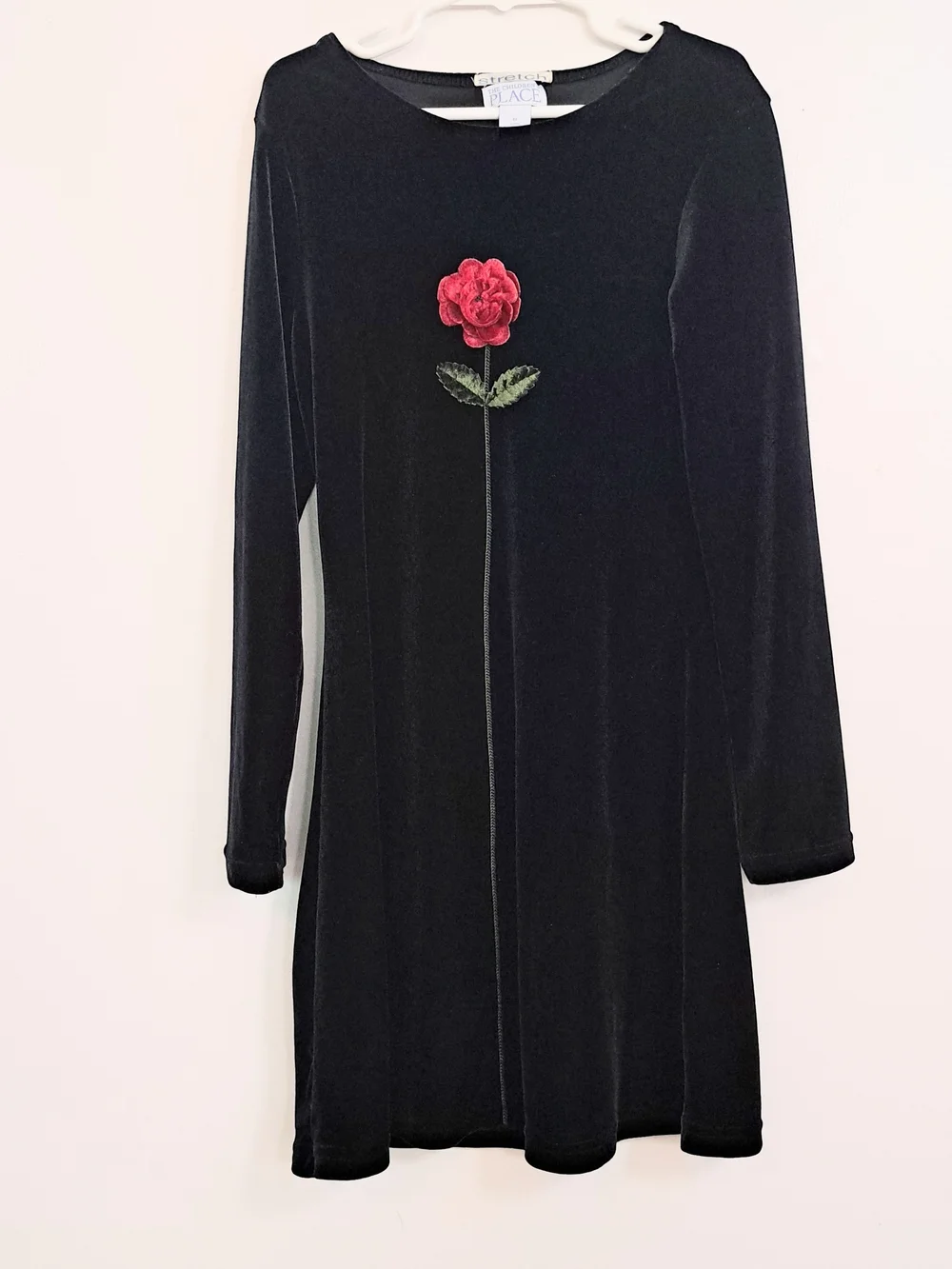 Y2K The Children's Place Black Velvet Dress with Red Rose